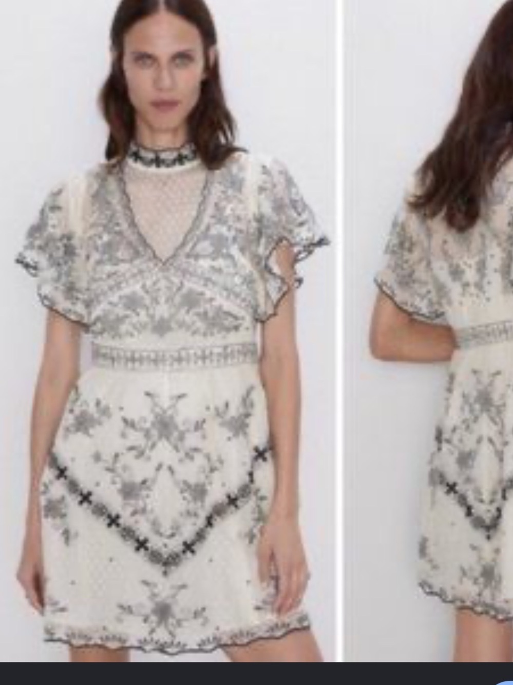 Zara Limited Edition Embroidered Cream Mini Dress size L